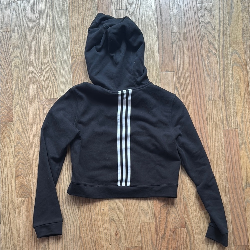 Adidas Women's Black Cropped Hoodie Sweater